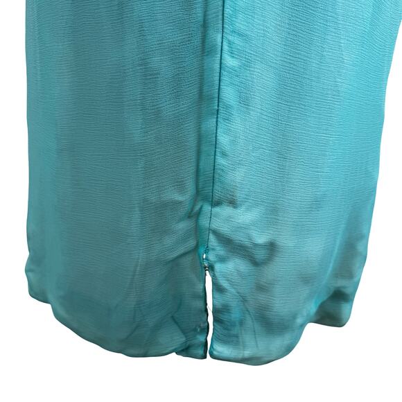 Vintage 1960s turquoise formal dress with floral trim and flutter sleeves. AS IS - Picture 11 of 14
